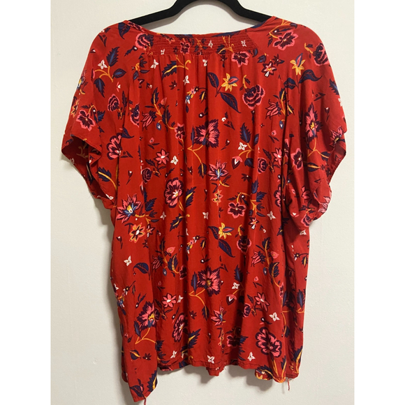 Old Navy Red Floral Peasant Top Plus Size 2X 28” Pit to Pit Tassel Tie Boho - Picture 8 of 11
